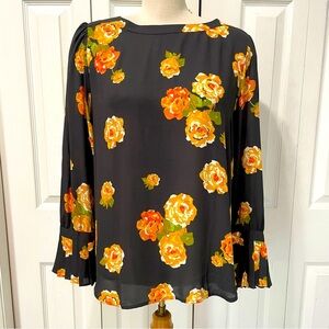 NWT LOFT shear dark grey Long Sleeve Blouse with pleated cuffs.